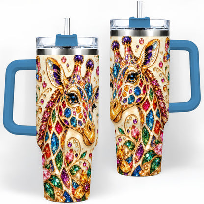 #pl[40oz|Blue] Gem Style Giraffe Floral 40oz Tumbler, Colorful Botanical Art