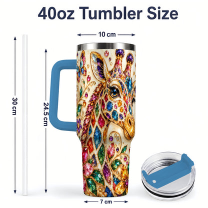 #pl[40oz|Blue] Gem Style Giraffe Floral 40oz Tumbler, Colorful Botanical Art