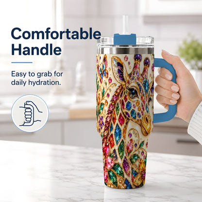 #pl[40oz|Blue] Gem Style Giraffe Floral 40oz Tumbler, Colorful Botanical Art