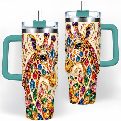 #pl[40oz|Green] Gem Style Giraffe Floral 40oz Tumbler, Colorful Botanical Art