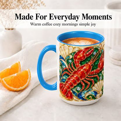 #pl[15oz|Blue] Gemstone Lobster Accent Mug, Ceramic Drinkware for Seafood Fans