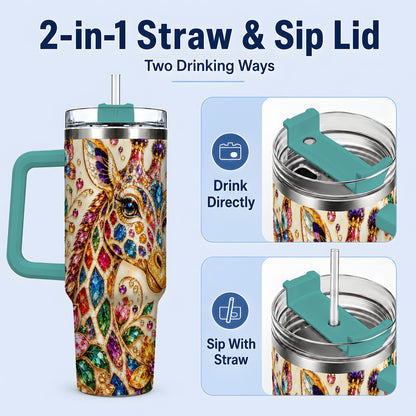 #pl[40oz|Green] Gem Style Giraffe Floral 40oz Tumbler, Colorful Botanical Art