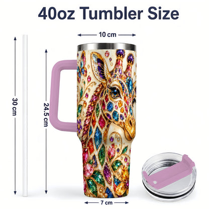 #pl[40oz|Pink] Gem Style Giraffe Floral 40oz Tumbler, Colorful Botanical Art