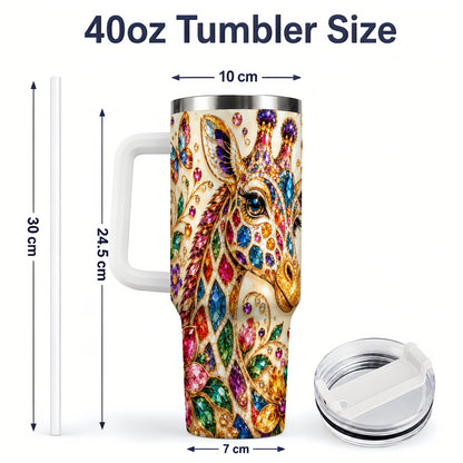 #pl[40oz|White] Gem Style Giraffe Floral 40oz Tumbler, Colorful Botanical Art