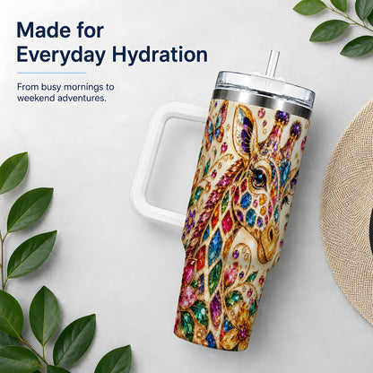 Gem Style Giraffe Floral 40oz Tumbler, Colorful Botanical Art