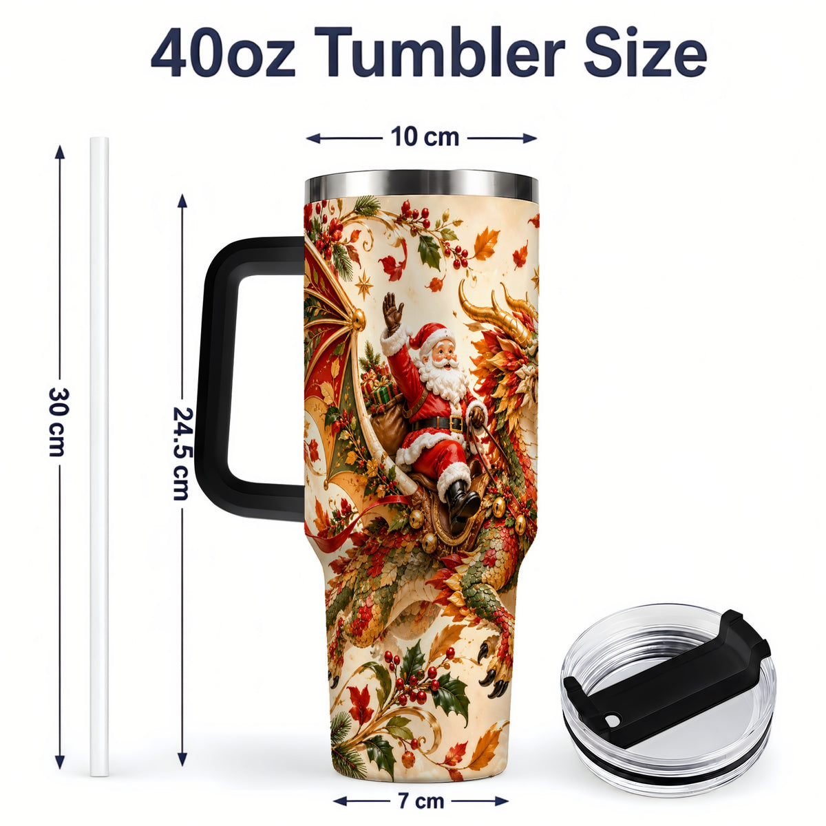 #pl[40oz|Black] Santa Dragon Christmas 40oz Tumbler, Festive Holiday Drinkware