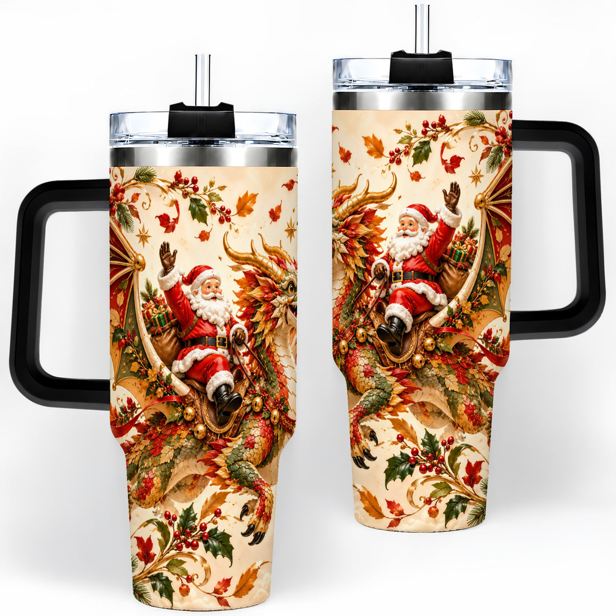 #pl[40oz|Black] Santa Dragon Christmas 40oz Tumbler, Festive Holiday Drinkware