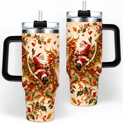 #pl[40oz|Black] Santa Dragon Christmas 40oz Tumbler, Festive Holiday Drinkware