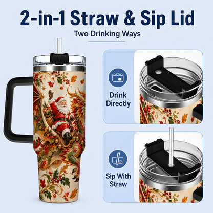 #pl[40oz|Black] Santa Dragon Christmas 40oz Tumbler, Festive Holiday Drinkware