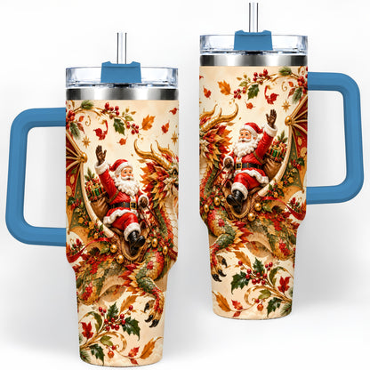 #pl[40oz|Blue] Santa Dragon Christmas 40oz Tumbler, Festive Holiday Drinkware
