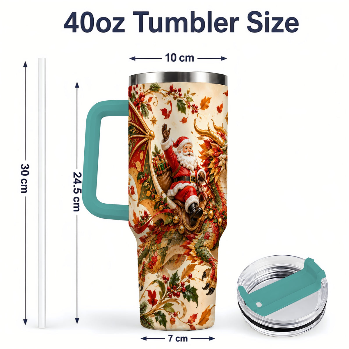 #pl[40oz|Green] Santa Dragon Christmas 40oz Tumbler, Festive Holiday Drinkware
