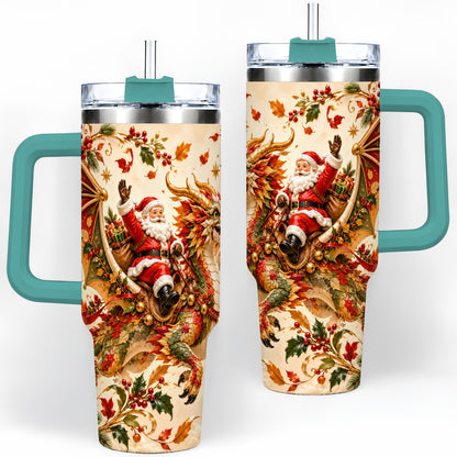 #pl[40oz|Green] Santa Dragon Christmas 40oz Tumbler, Festive Holiday Drinkware