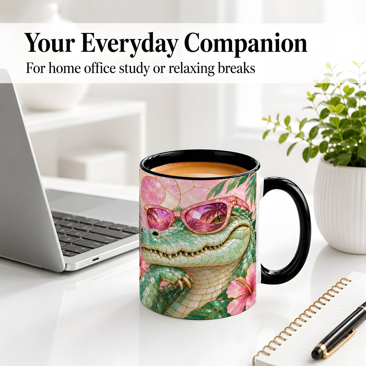 #pl[11oz|Black] Sunglasses Alligator Accent Mug, Tropical Ceramic Drinkware