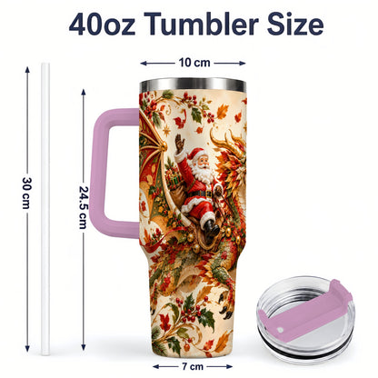 #pl[40oz|Pink] Santa Dragon Christmas 40oz Tumbler, Festive Holiday Drinkware