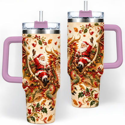 #pl[40oz|Pink] Santa Dragon Christmas 40oz Tumbler, Festive Holiday Drinkware