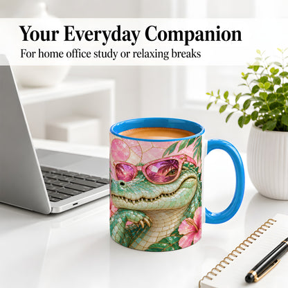 #pl[11oz|Blue] Sunglasses Alligator Accent Mug, Tropical Ceramic Drinkware