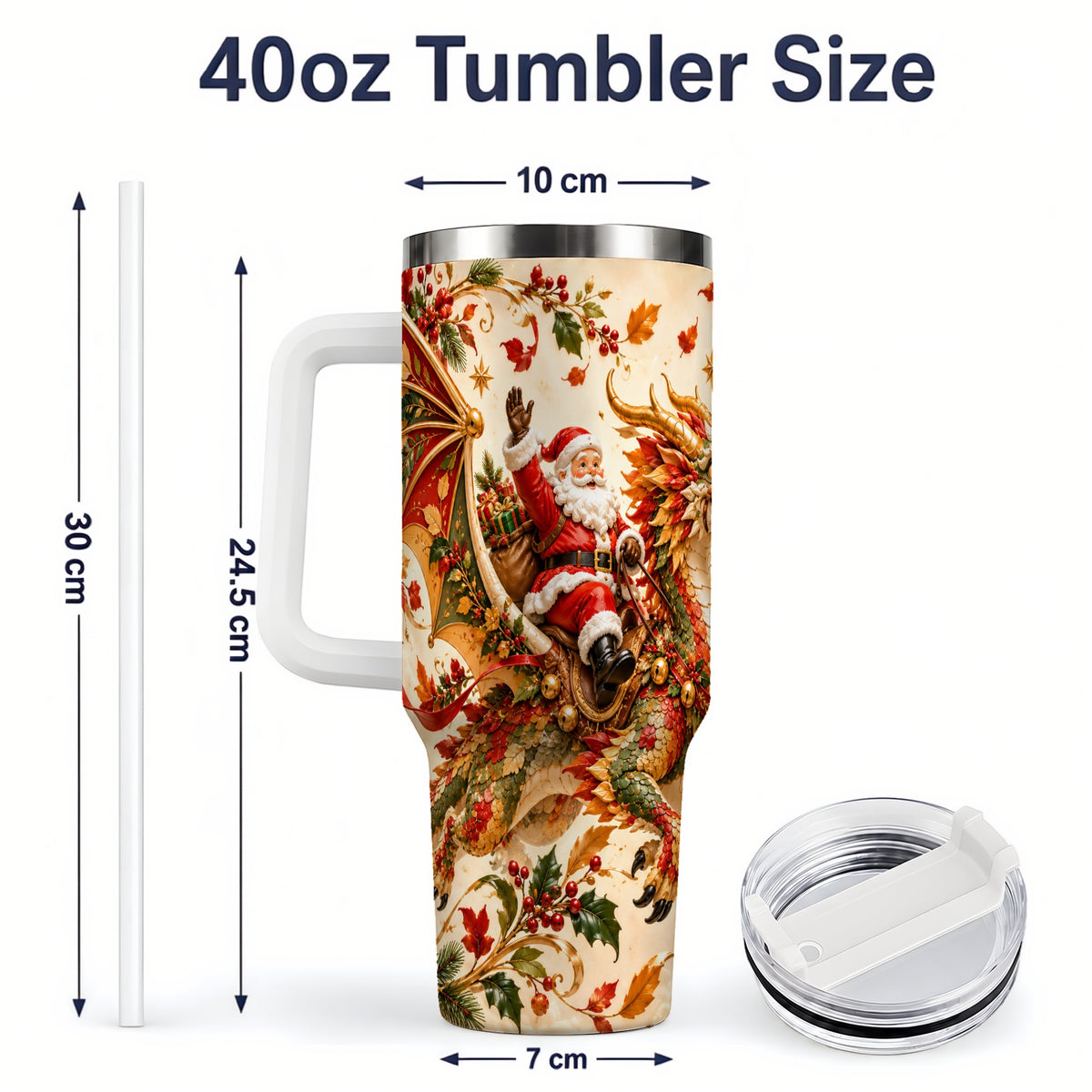 #pl[40oz|White] Santa Dragon Christmas 40oz Tumbler, Festive Holiday Drinkware