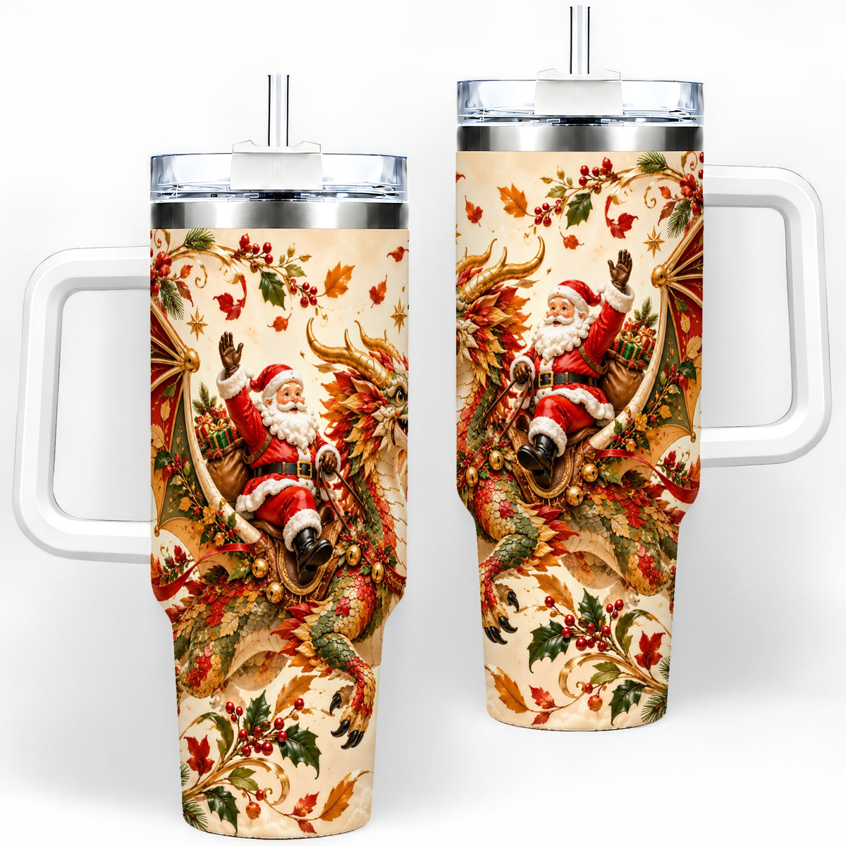 Santa Dragon Christmas 40oz Tumbler, Festive Holiday Drinkware
