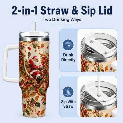 #pl[40oz|White] Santa Dragon Christmas 40oz Tumbler, Festive Holiday Drinkware