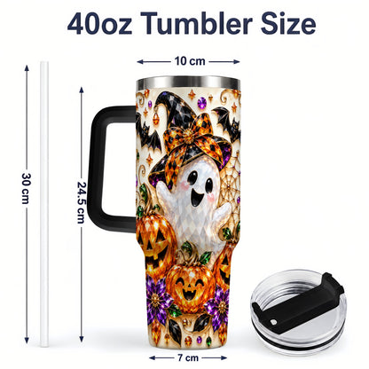 #pl[40oz|Black] Cute Ghost Halloween 40oz Tumbler, Pumpkin Witch Hat Drinkware