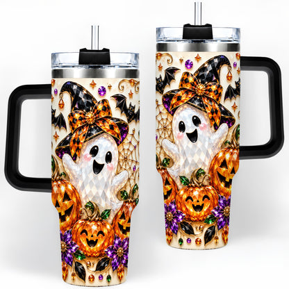 #pl[40oz|Black] Cute Ghost Halloween 40oz Tumbler, Pumpkin Witch Hat Drinkware