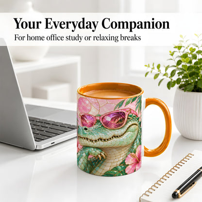 #pl[11oz|Orange] Sunglasses Alligator Accent Mug, Tropical Ceramic Drinkware