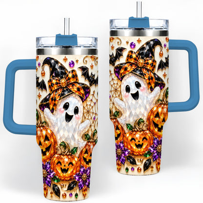 #pl[40oz|Blue] Cute Ghost Halloween 40oz Tumbler, Pumpkin Witch Hat Drinkware