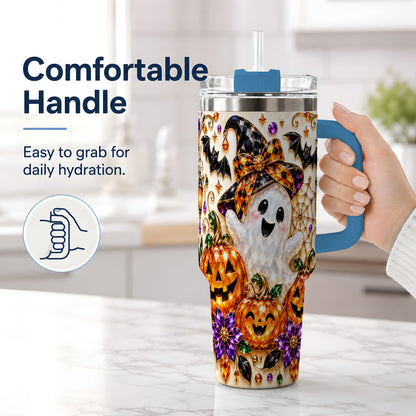 #pl[40oz|Blue] Cute Ghost Halloween 40oz Tumbler, Pumpkin Witch Hat Drinkware