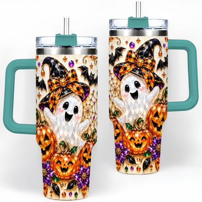 #pl[40oz|Green] Cute Ghost Halloween 40oz Tumbler, Pumpkin Witch Hat Drinkware
