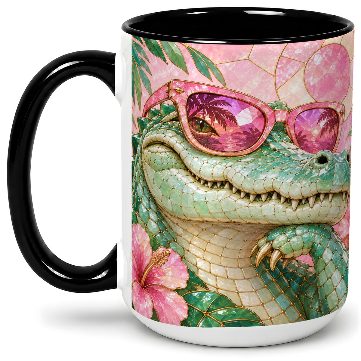 #pl[15oz|Black] Sunglasses Alligator Accent Mug, Tropical Ceramic Drinkware