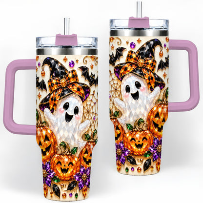 #pl[40oz|Pink] Cute Ghost Halloween 40oz Tumbler, Pumpkin Witch Hat Drinkware