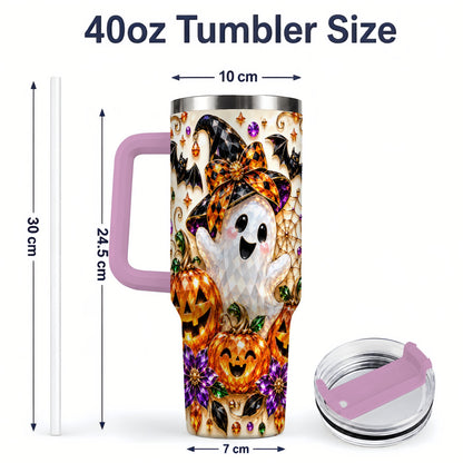 #pl[40oz|Pink] Cute Ghost Halloween 40oz Tumbler, Pumpkin Witch Hat Drinkware