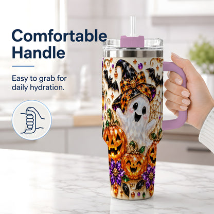 #pl[40oz|Pink] Cute Ghost Halloween 40oz Tumbler, Pumpkin Witch Hat Drinkware