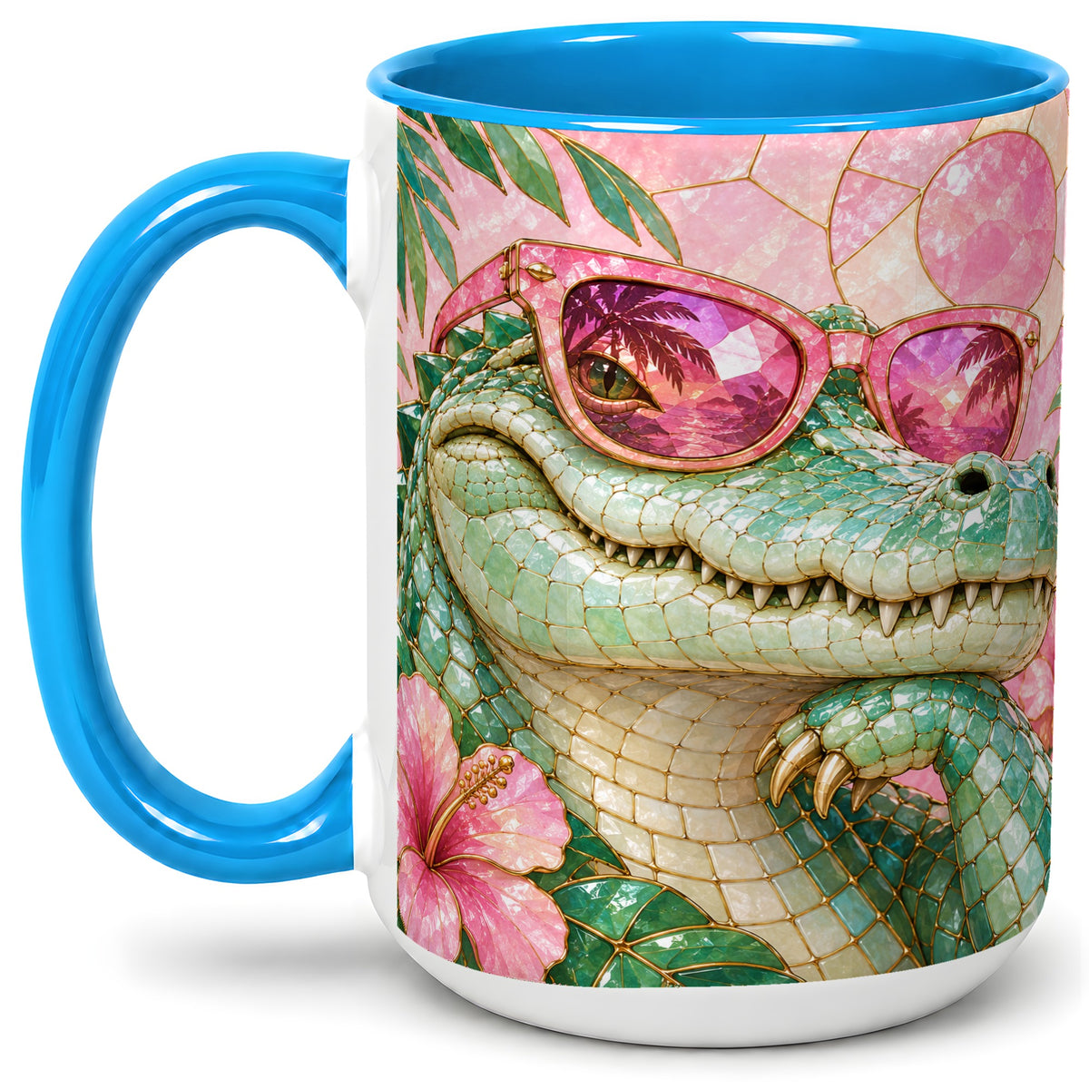 #pl[15oz|Blue] Sunglasses Alligator Accent Mug, Tropical Ceramic Drinkware