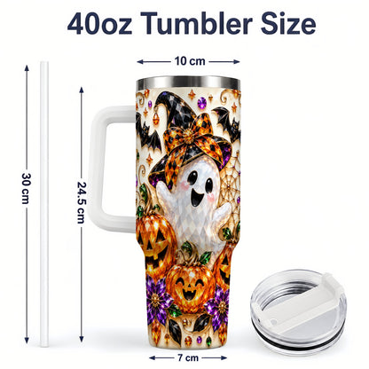 #pl[40oz|White] Cute Ghost Halloween 40oz Tumbler, Pumpkin Witch Hat Drinkware