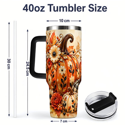 #pl[40oz|Black] Autumn Pumpkin Floral 40oz Tumbler, Stainless Steel Drinkware
