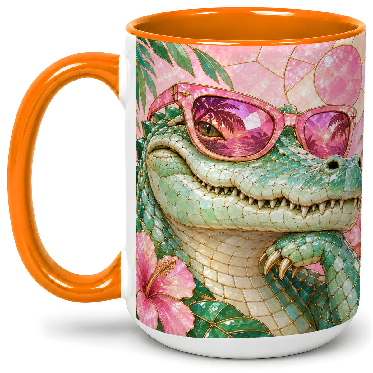#pl[15oz|Orange] Sunglasses Alligator Accent Mug, Tropical Ceramic Drinkware