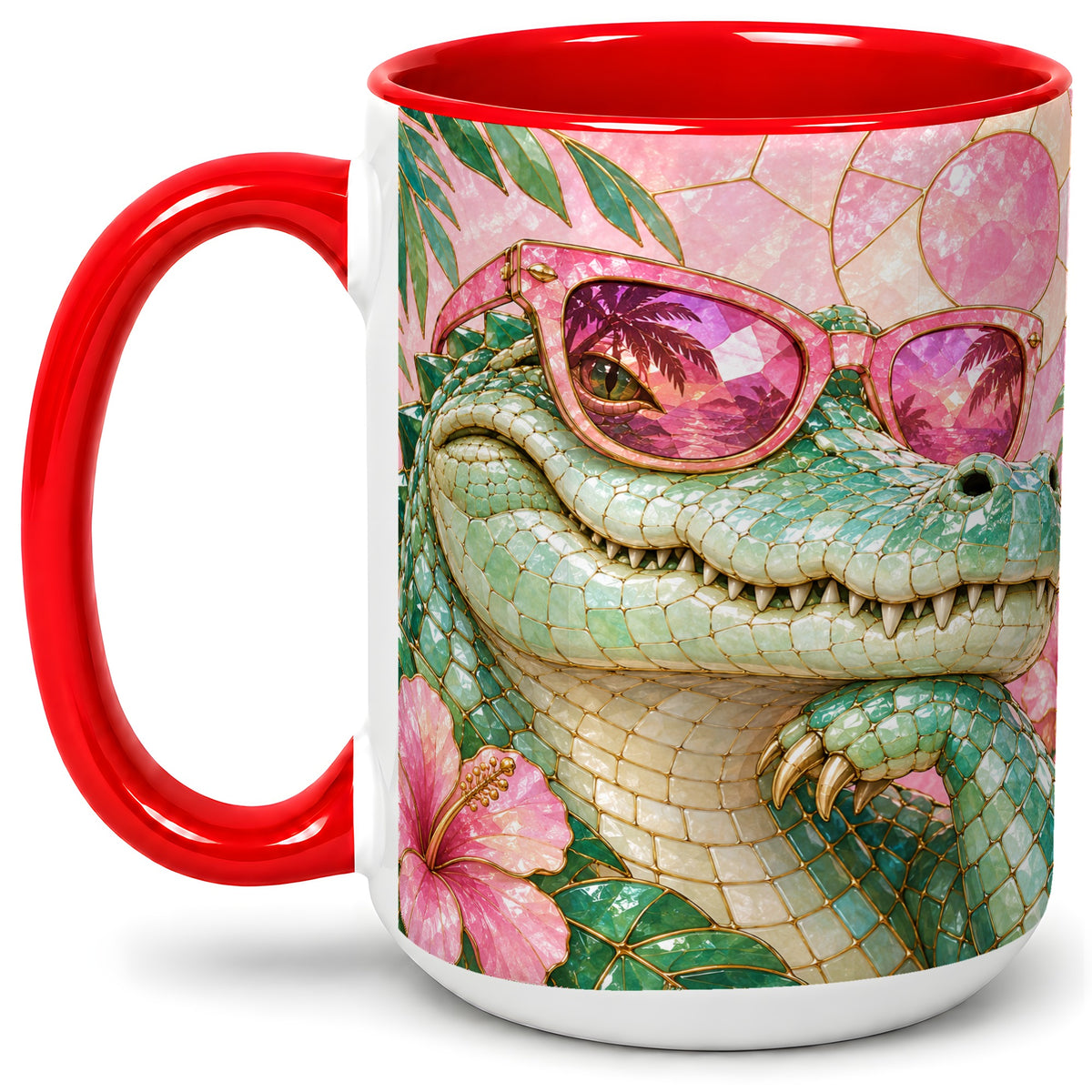 #pl[15oz|Red] Sunglasses Alligator Accent Mug, Tropical Ceramic Drinkware