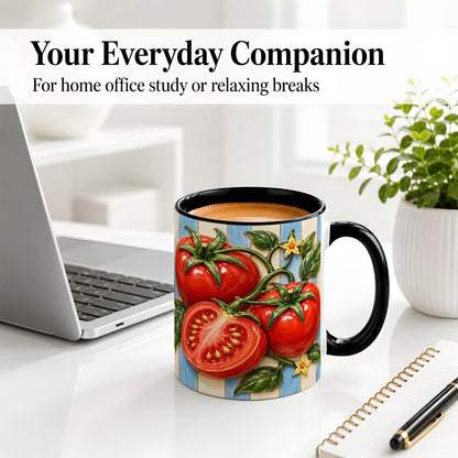 #pl[11oz|Black] Tomato Garden Accent Mug, Ceramic Drinkware for Kitchen Decor Fans