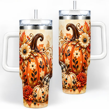 Autumn Pumpkin Floral 40oz Tumbler, Stainless Steel Drinkware