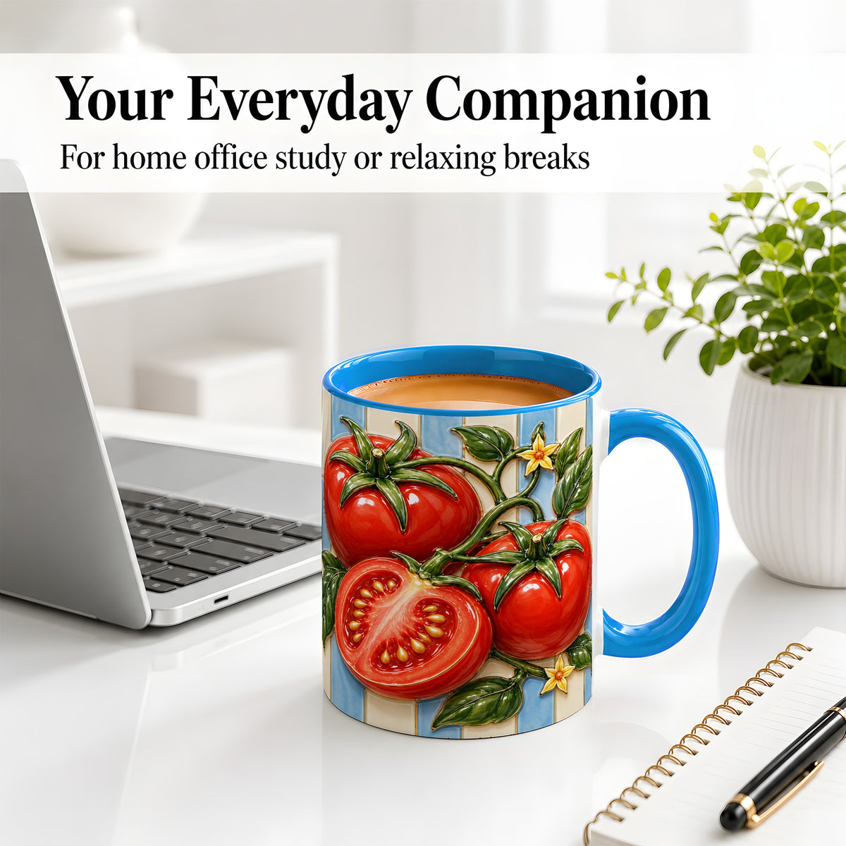 #pl[11oz|Blue] Tomato Garden Accent Mug, Ceramic Drinkware for Kitchen Decor Fans