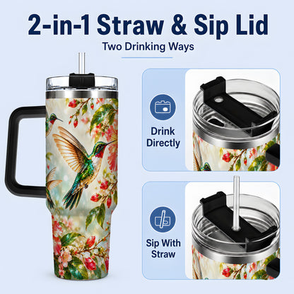 #pl[40oz|Black] Hummingbird Hibiscus 40oz Tumbler, Stainless Steel Drinkware
