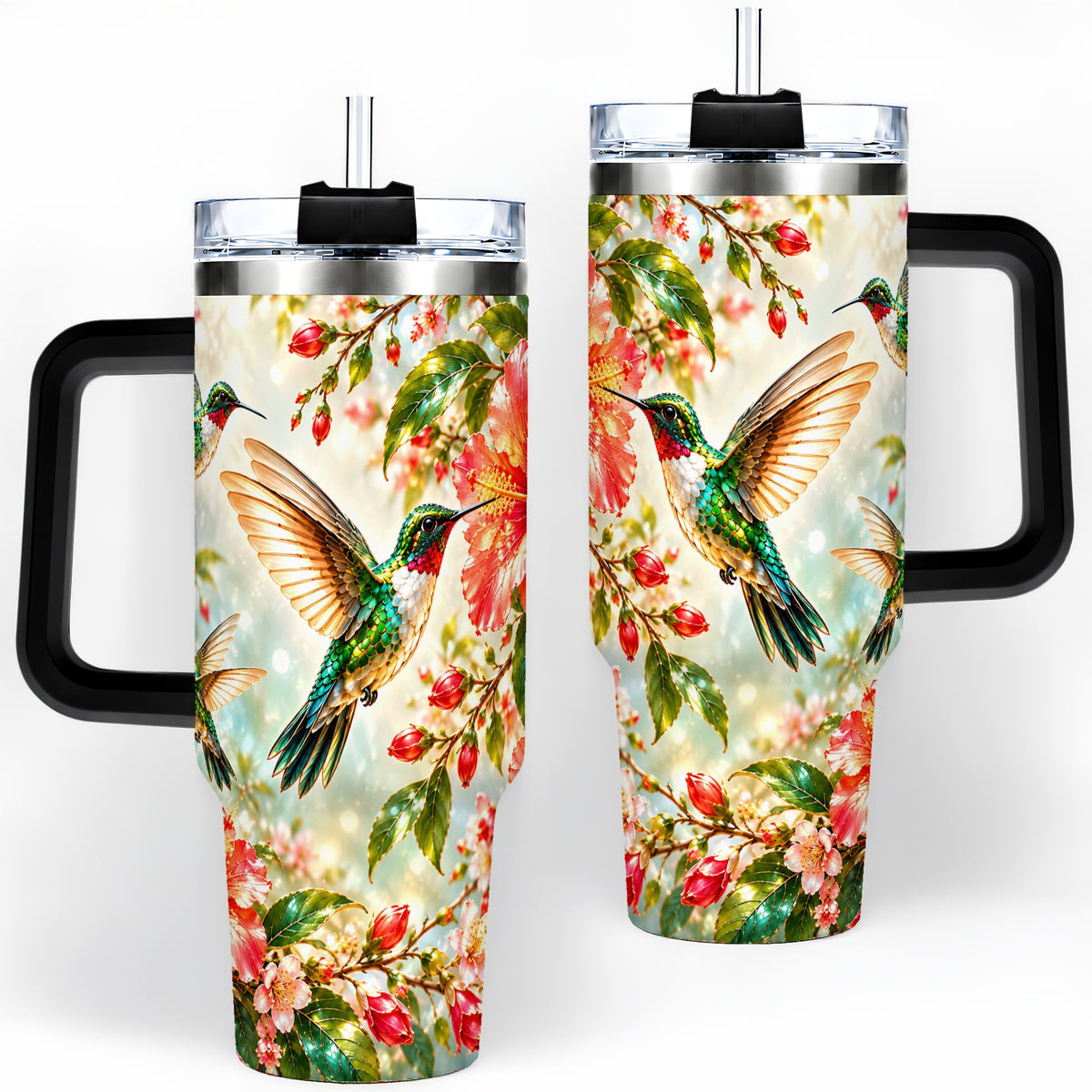 #pl[40oz|Black] Hummingbird Hibiscus 40oz Tumbler, Stainless Steel Drinkware