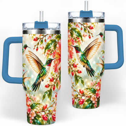 #pl[40oz|Blue] Hummingbird Hibiscus 40oz Tumbler, Stainless Steel Drinkware