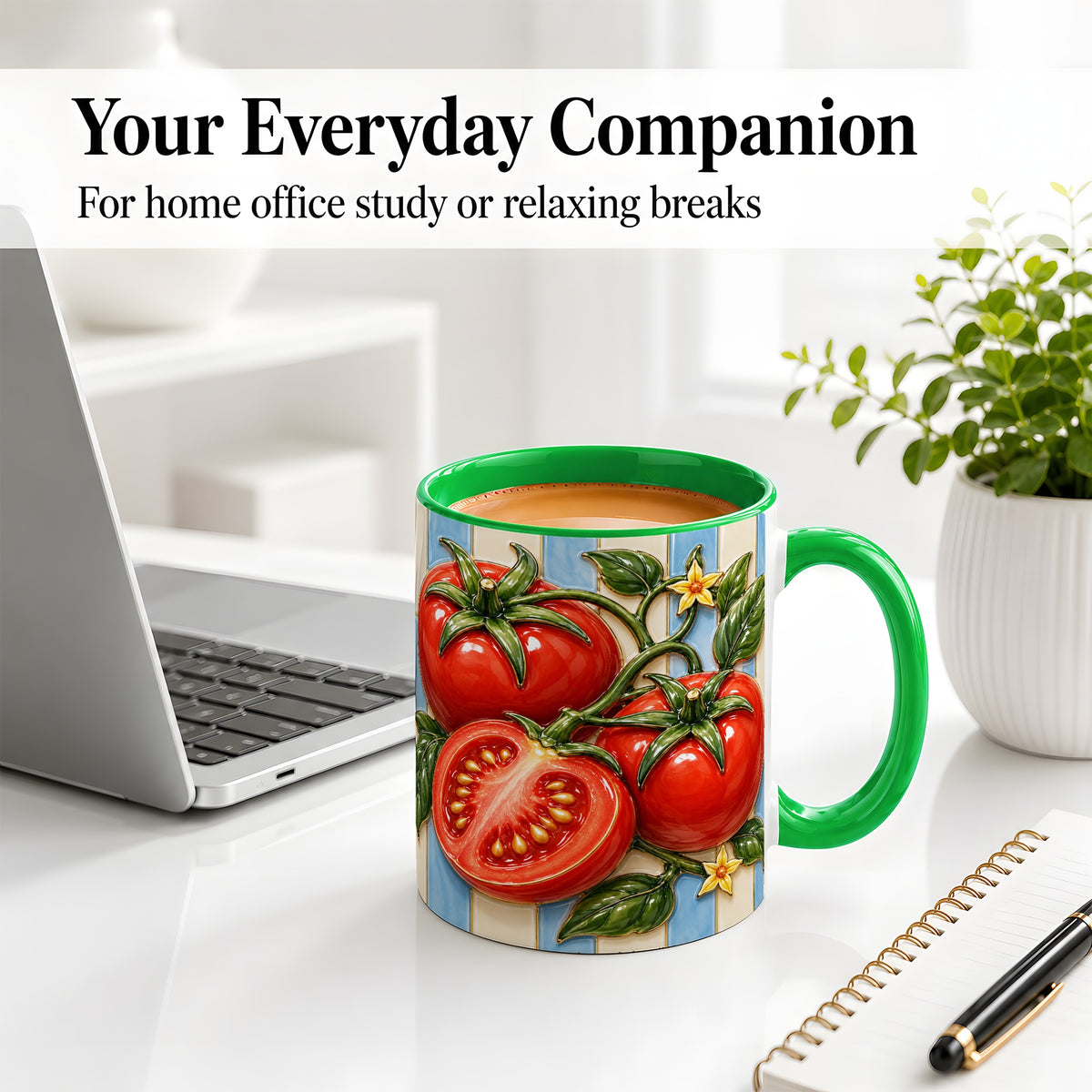 #pl[11oz|Green] Tomato Garden Accent Mug, Ceramic Drinkware for Kitchen Decor Fans