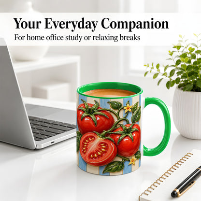 #pl[11oz|Green] Tomato Garden Accent Mug, Ceramic Drinkware for Kitchen Decor Fans