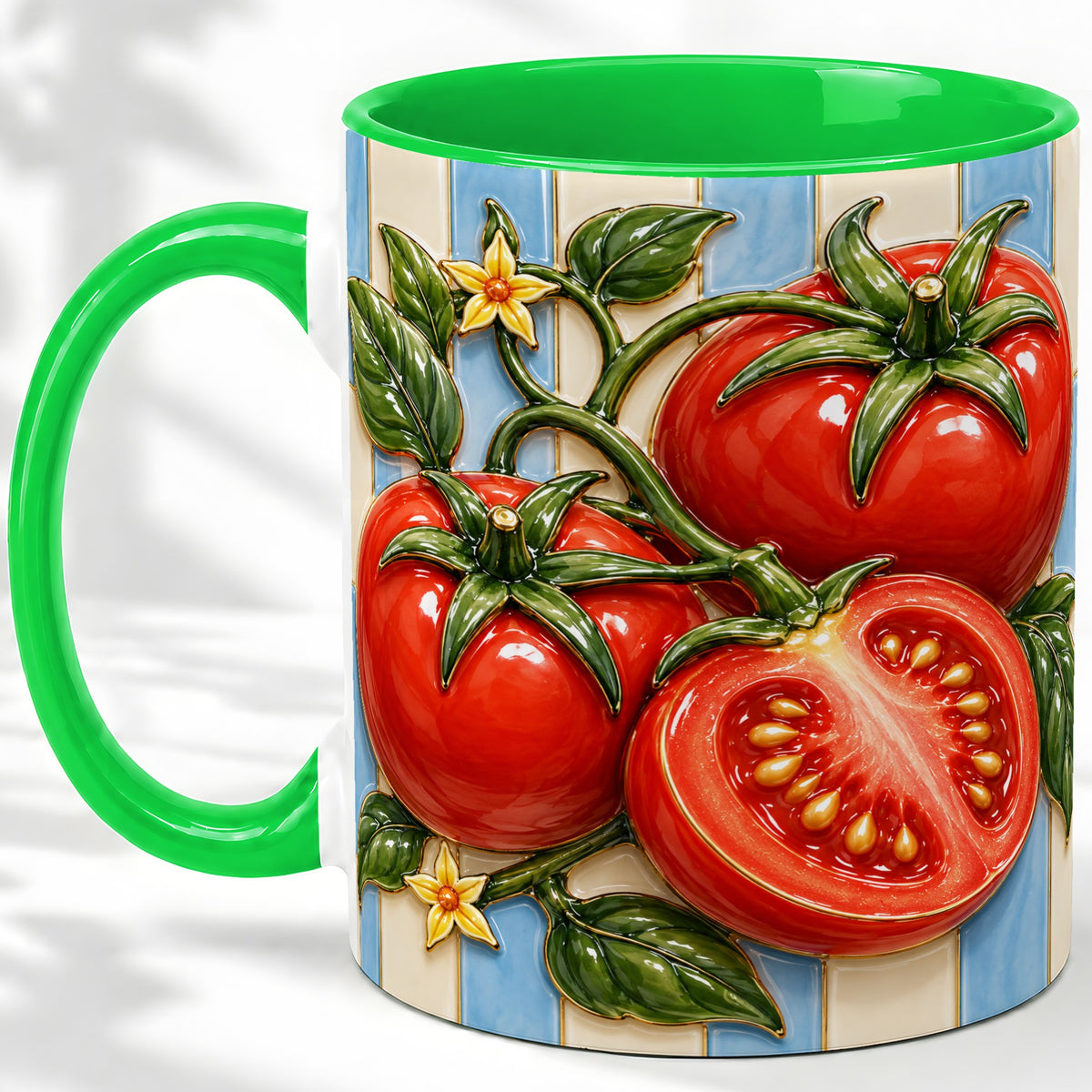 #pl[11oz|Green] Tomato Garden Accent Mug, Ceramic Drinkware for Kitchen Decor Fans