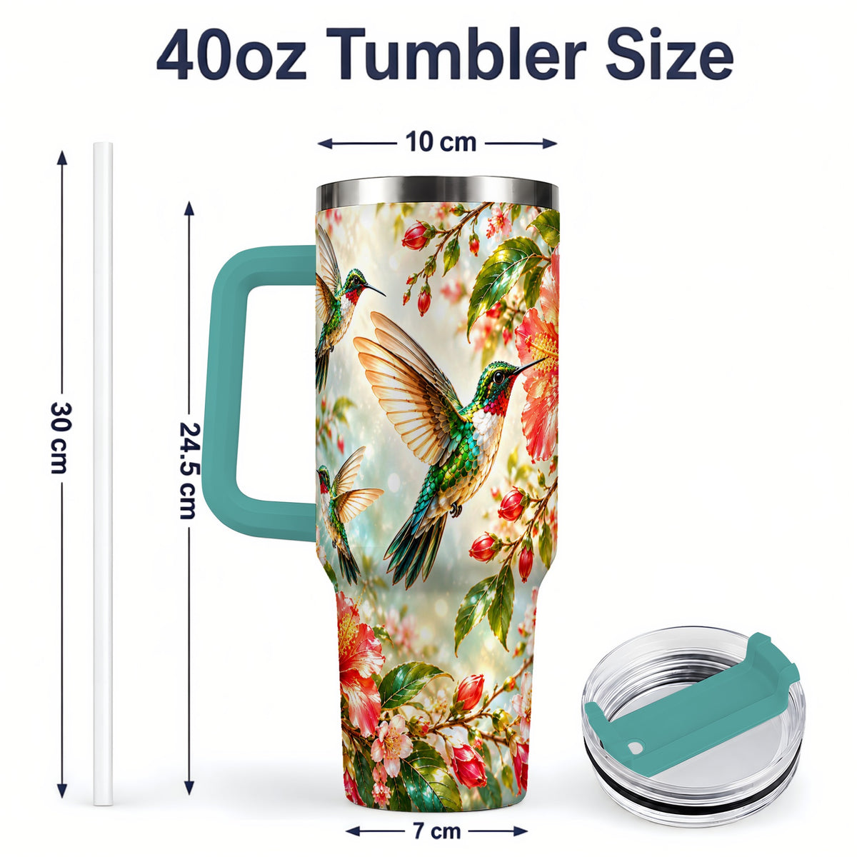 #pl[40oz|Green] Hummingbird Hibiscus 40oz Tumbler, Stainless Steel Drinkware