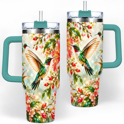 #pl[40oz|Green] Hummingbird Hibiscus 40oz Tumbler, Stainless Steel Drinkware