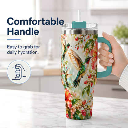 #pl[40oz|Green] Hummingbird Hibiscus 40oz Tumbler, Stainless Steel Drinkware
